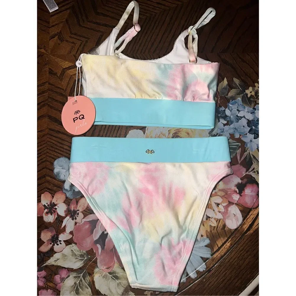PilyQ PQ NWT Girls Tie Dye Banded Bikini High-end adjustable size 6